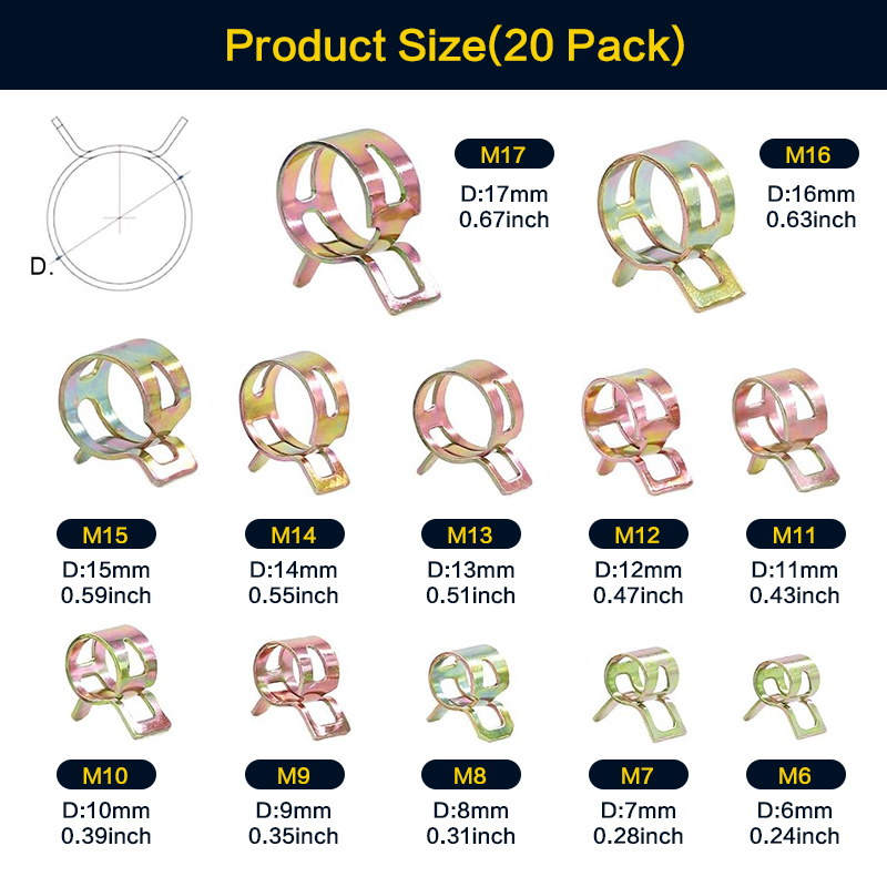 20 Pcs 6-17mm Spring Hose Clam - Hose Clamp Assorted 리뷰 및 가격